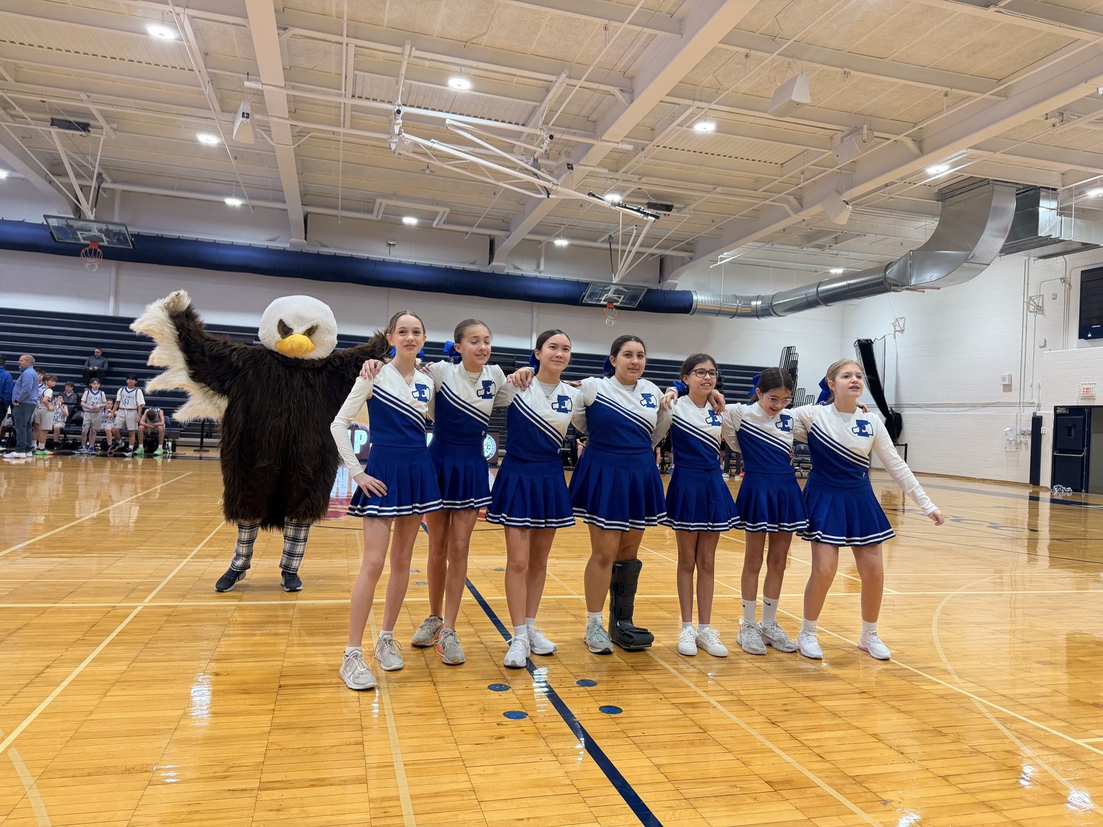 St. Emily Eagles cheerleaders performing a routine